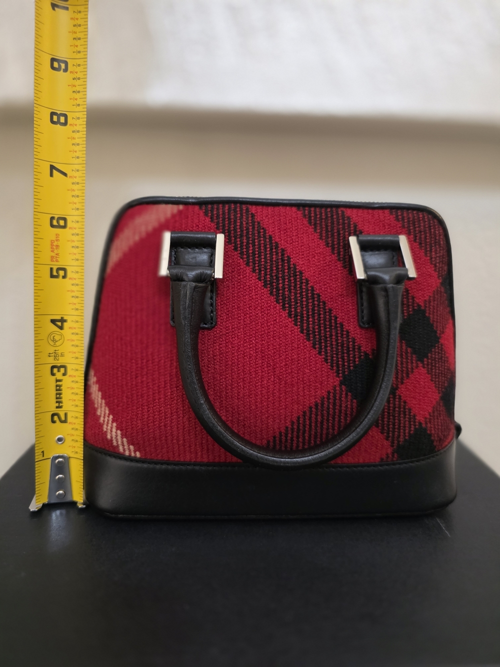 Burberry Red Black Tartan Wool & Genuine Leather Mini Handbag - Picture 14 of 16